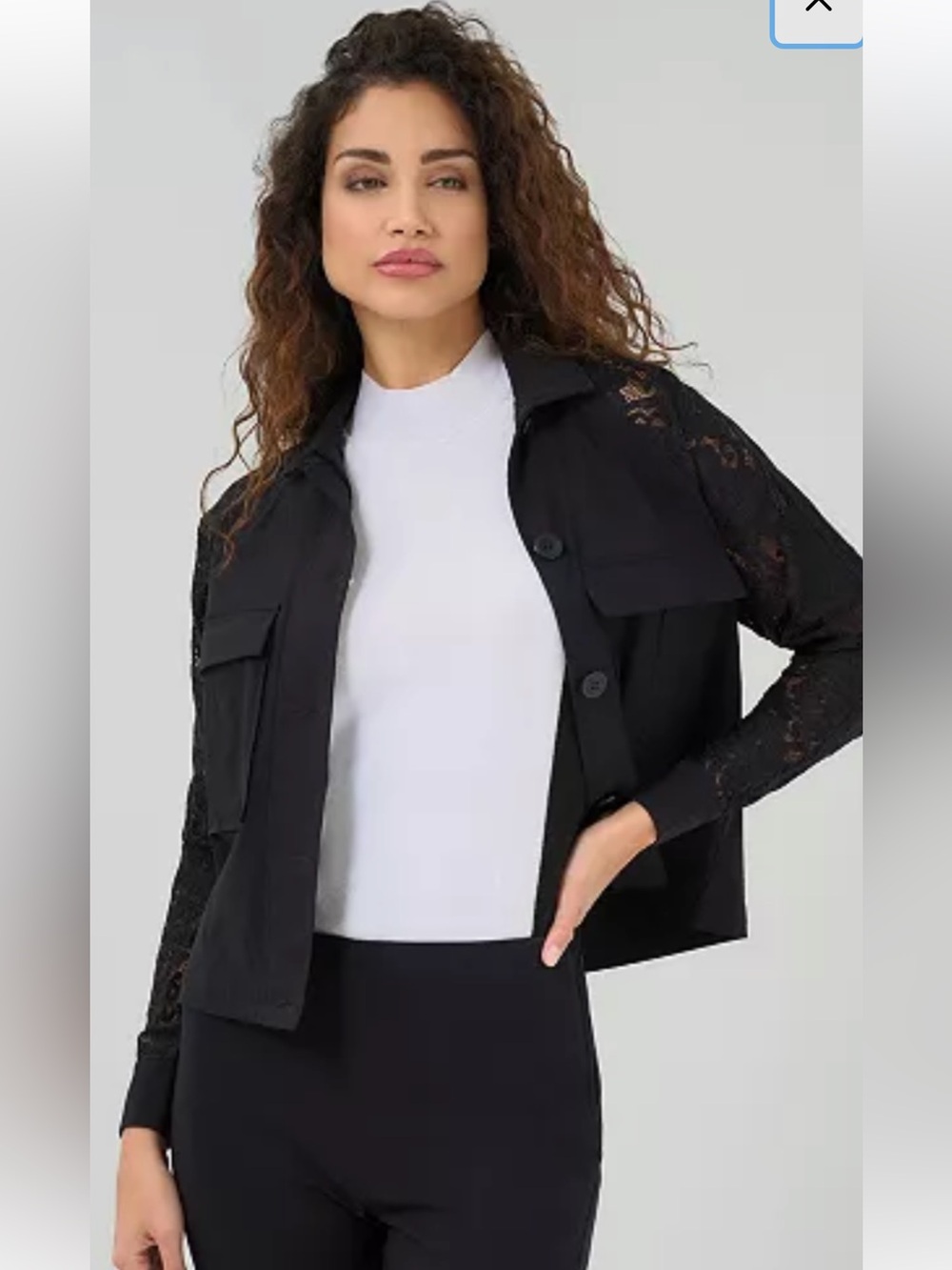 Anatomie Sutton Trucker jacket with Black Lace-Sleeve & Front Patch Pockets NWT